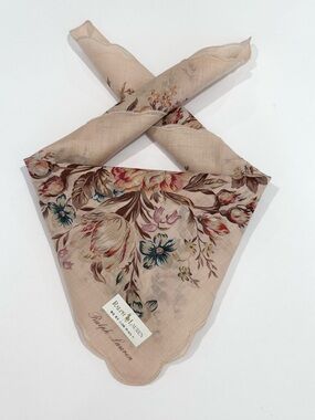 Women Handkerchief Ralph Lauren Floral Brown Pink Beige Cotton Pocket Square 18”